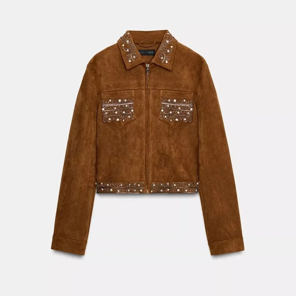 ZARA SUEDE STUDDED JACKET - Picture 6 of 9